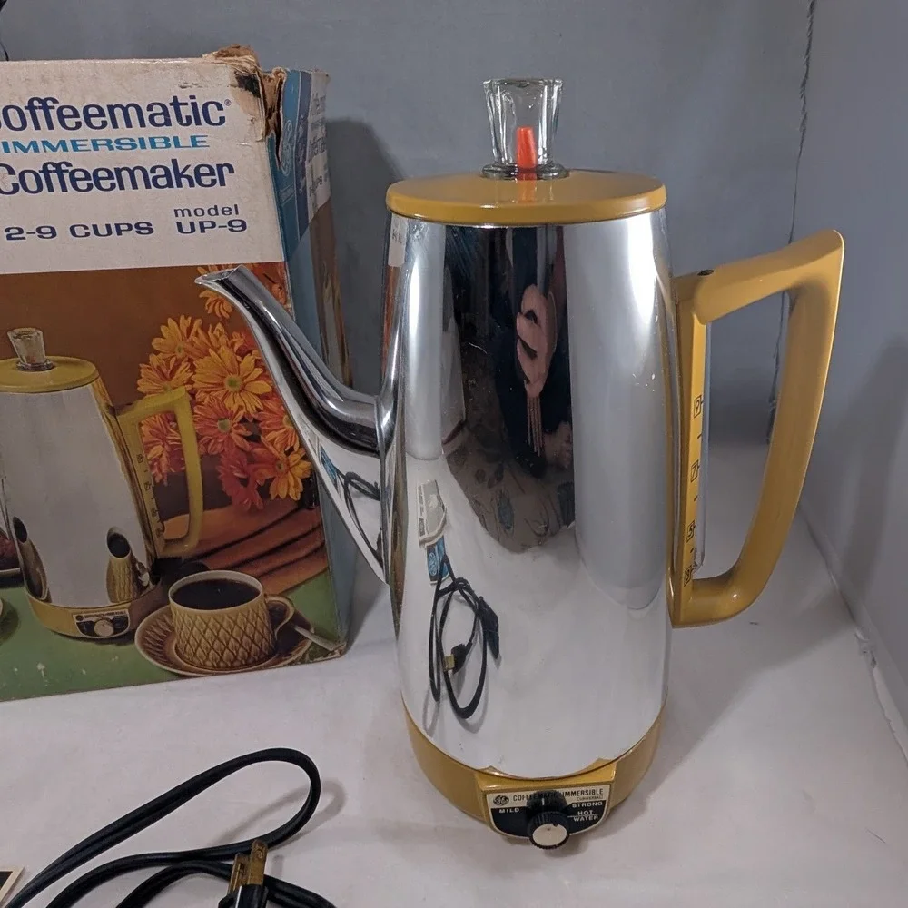 Vtg GE Coffeematic Immersible Coffeemaker Percolator Harvest Gold The Gift Line